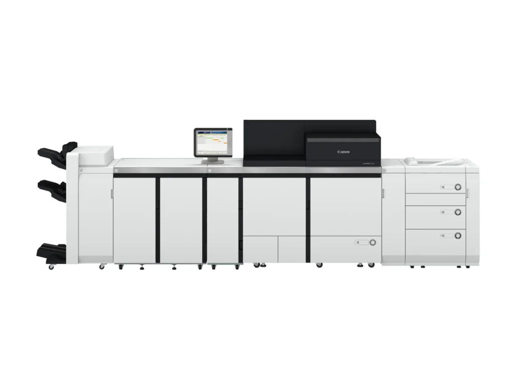 Canon imagePRESS V1350 mit Finisher und Papierdecks
