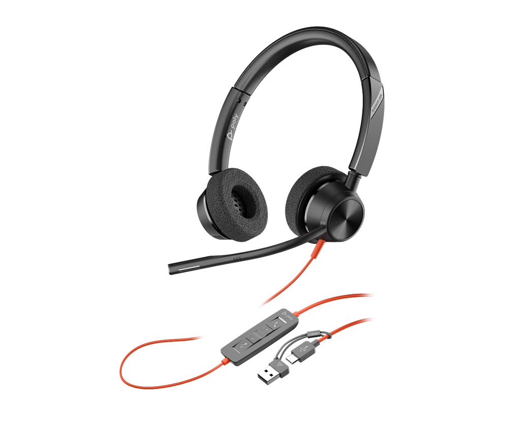 Poly Blackwire 3320 Stereo-Headset mit USB-Kabel und Inline-Bedienung