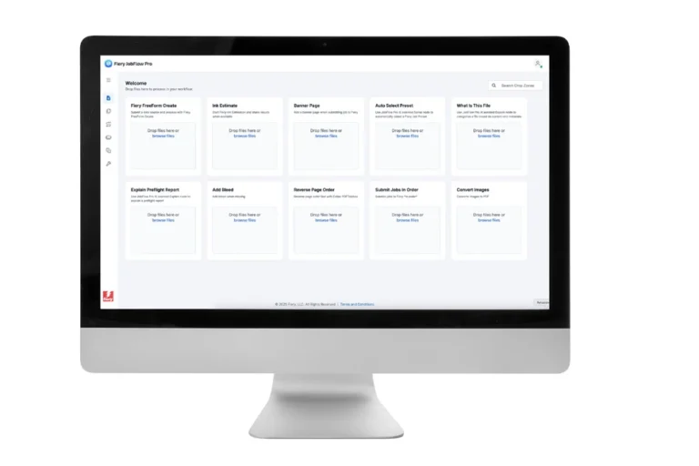 Fiery JobFlow Pro im Browser auf einem Monitor