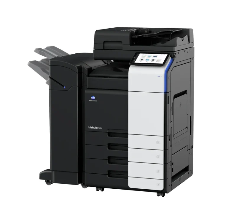 bizhub C301i, Modell der Serie C251i, C301i, C361i, mit Finisher und Papierzufuhr