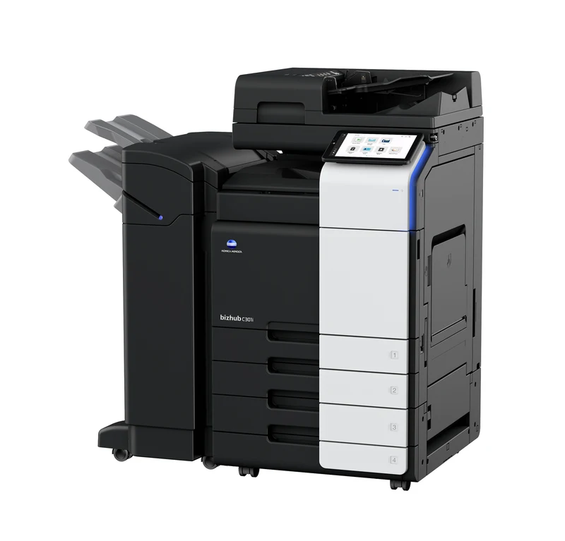 bizhub C301i, Modell der Serie C251i, C301i, C361i, mit Finisher und Papierzufuhr
